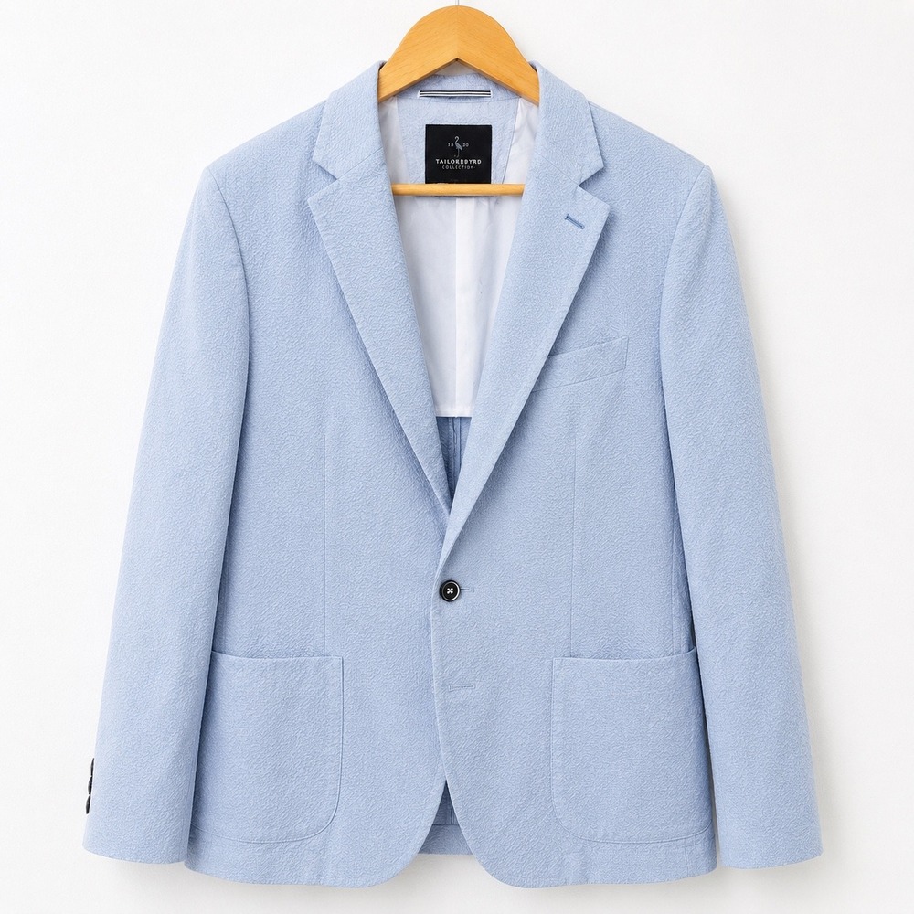 Tailorbyrd Collection Mens 46R Light Blue Seersucker Blazer Sport Coat 2-Button